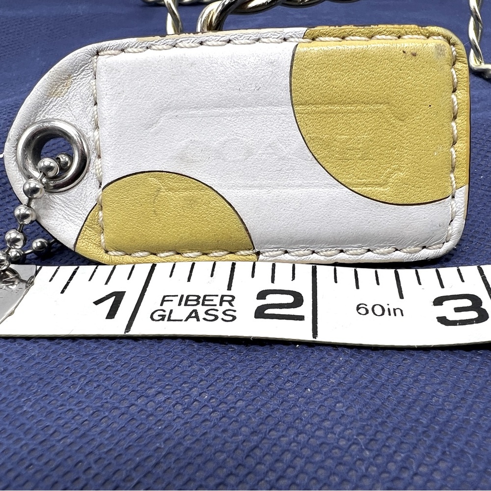 COACH White Yellow Leather Hang Tag KEY FOB 3" Large